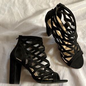 Wild Diva Black Strappy Cage Block Heels